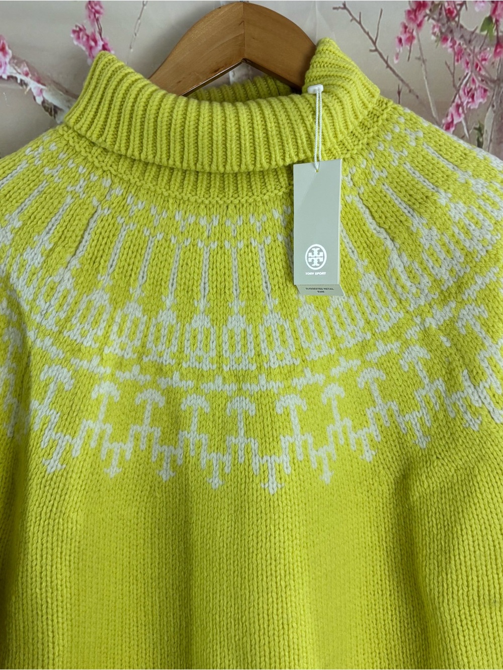 NEW Tory Burch Merino Wool Lime Fair Isle Turtleneck Sweater - Picture 3 of 10